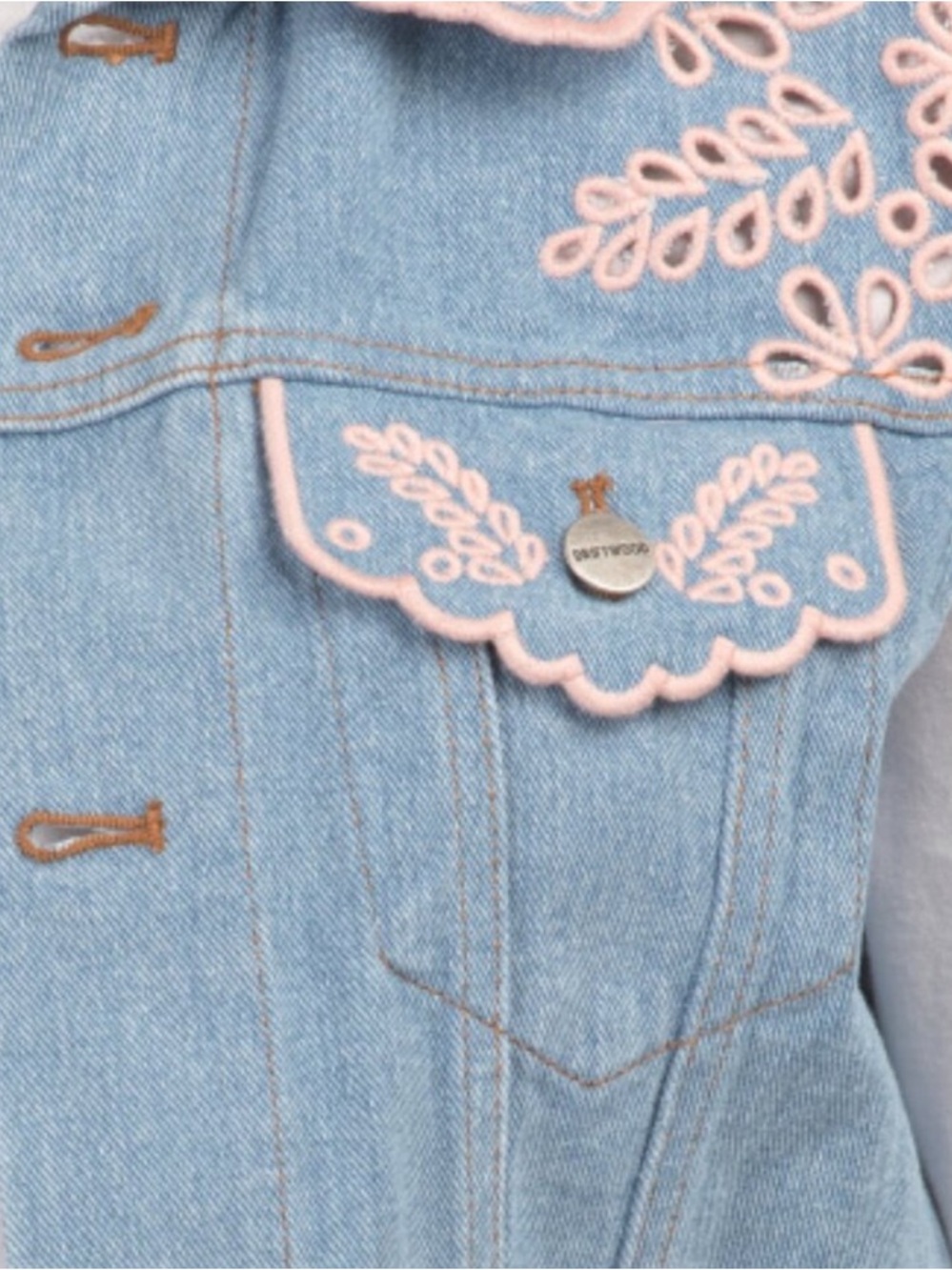 NWT FP x DRIFTWOOD Light Blue pink embroidered Denim vest size medium - Picture 4 of 11